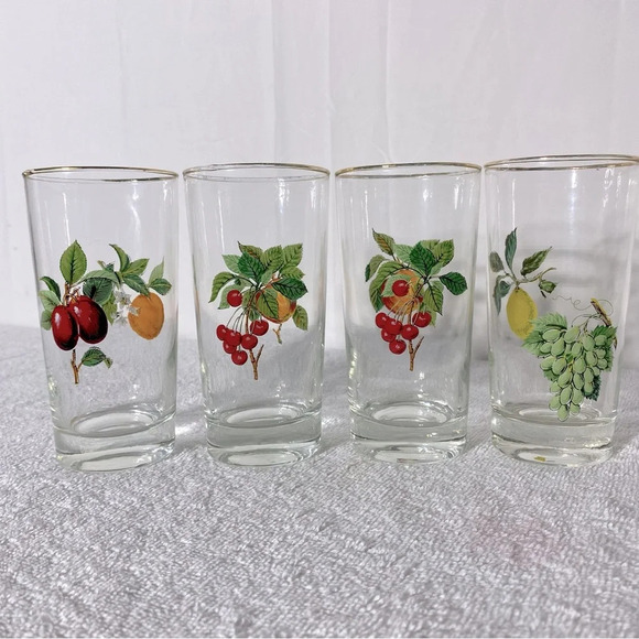 Vintage West Virginia Glass Fruit Tumblers W Gold Rim x4 - Picture 1 of 12